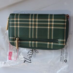 Thirty One ZIP AROUND Wallet Evergreen Plaid NWOT